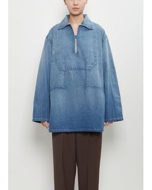 AURALEE Faded Light Denim Selvedge Pullover Shirt - Blue