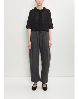 Apuntob Linen Wool Stripe Wide Pull On Pant - Black
