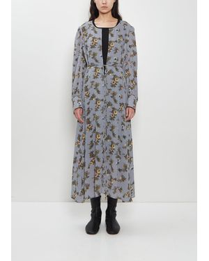 Junya Watanabe Georgette Flower Print Long Sleeve Layered Dress - Gray
