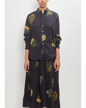 Pas De Calais Cotton Summer Botanical Print Blouse - Black