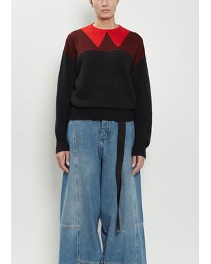 Plan C Intarsia Wool Crewneck Knit - Blue