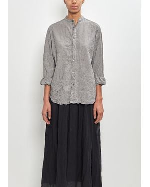 Pas De Calais Cotton Linen Stripe Stand Collar Shirt - Grey