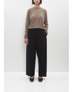 Pas De Calais Washed Cotton Wool Wide Trousers - Black