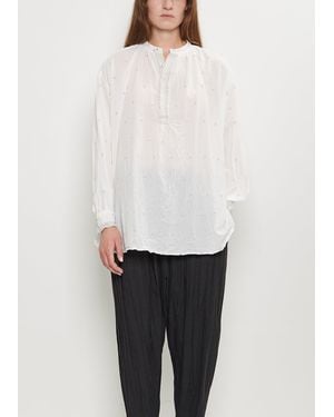 Pas De Calais Cotton Cut Dobby Gathered Blouse - White