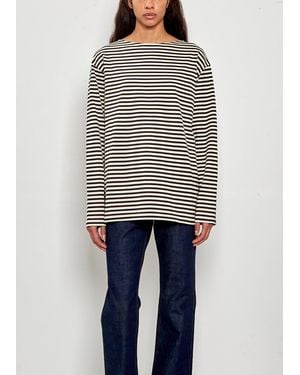 Comoli Border Boat Neck Top - Blue