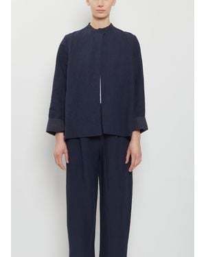 Apuntob Ruche Collar Linen Jacket - Blue