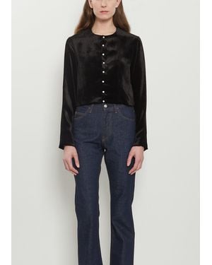 Comoli Silk Velour Snap Button Cardigan - Black