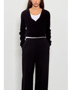 Comoli Shaggy Cache-couer Cotton Knit Cardigan - Black