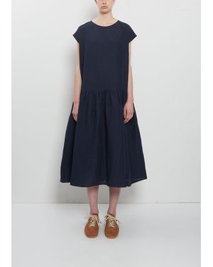 Apuntob Linen Gathered Waist Dress - Blue