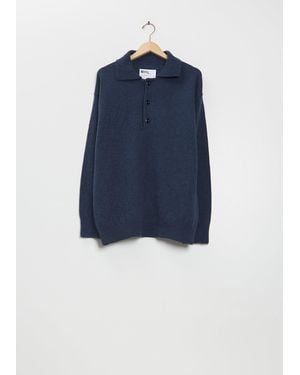 MHL by Margaret Howell Oversized Wool Knitted Polo - Blue