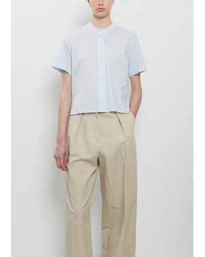 Margaret Howell Short Sleeve Collarless Cotton Shirt - White