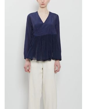 Pas De Calais Cotton Silk Lawn Wrap Blouse - Blue