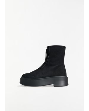 The Row Zipped Suede Boot I - Black
