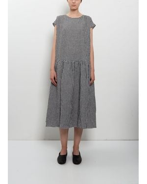 Apuntob Linen Vichy Check Gathered Dress - Grey