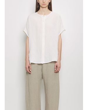 Apuntob Linen Collarless Button Down Top - White