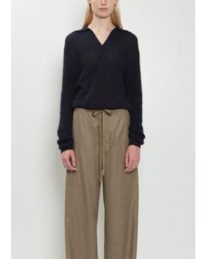AURALEE Semi-sheer Alpaca Knit Skipper Polo - Blue
