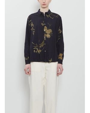 Pas De Calais Japonism Flower Cotton Shirt - Blue