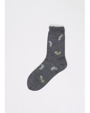 Minä Perhonen Petal Feather Stretch Wool Short Socks - Grey