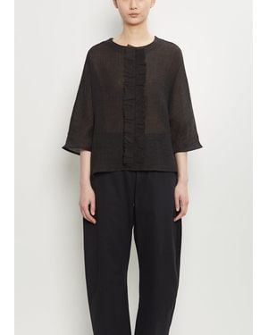 Apuntob Linen Wool Ruffle Top - Black