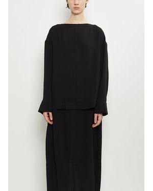 Studio Nicholson Lory Twill Boat Neck Boxy Top - Black