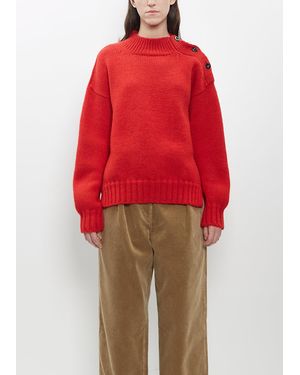 MHL by Margaret Howell Wool Button Neck Jumper - Red