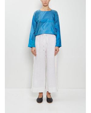 Dosa Velvet Ribbon Handwoven Linen Pants - Blue