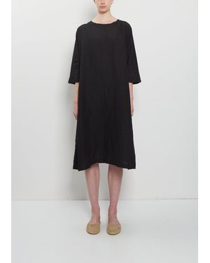 Apuntob Crinkled Linen 3/4 Sleeve Tunic Dress - Black
