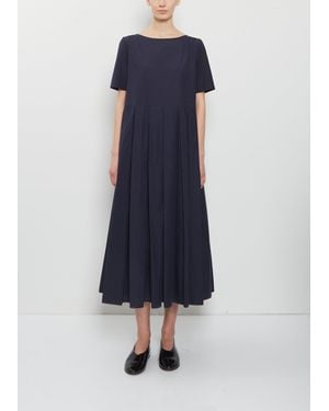 Apuntob Short Sleeve Pleated Cotton Dress - Blue