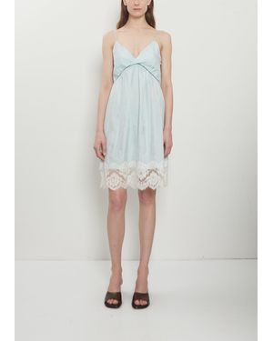 Plan C Fluid Twill Lace Hem Slip Dress - White