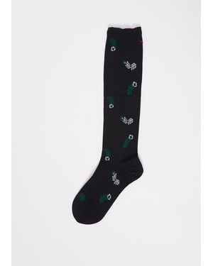 Minä Perhonen Petal Feather Stretch Wool Tall Socks - Black