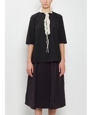 Apuntob Cotton Contrast Ruffle Collar Top - Black