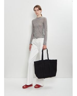 Amiacalva Washed Cotton 6 Pockets Tote, Medium - White