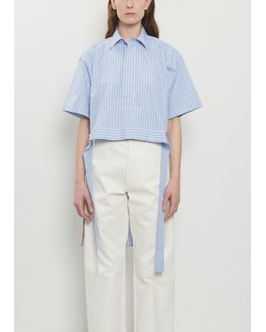 Plan C Striped Cotton Popeline Half Sleeve Shirt - Blue