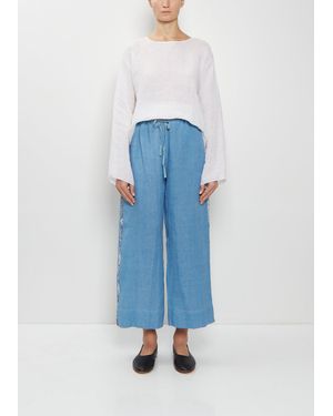 Dosa Velvet Ribbon Handwoven Linen Pants - Blue