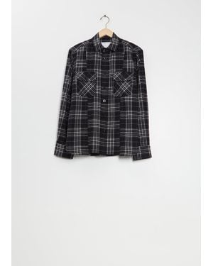 Sacai Men Plaid Cotton Flannel Shirt - Black
