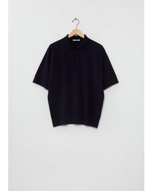 AURALEE Giza High Gauge Knit Polo - Blue