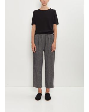 Apuntob Linen Wool Pinstripe Pleated Tapered Pant - Black