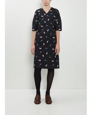 Minä Perhonen Petal Feather V-neck Wool Silk Dress - Blue