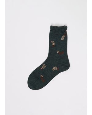 Minä Perhonen Petal Feather Stretch Wool Short Socks - Black
