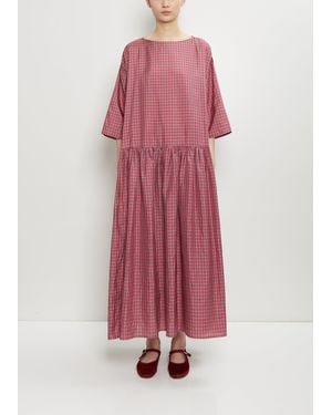 Apuntob Silk Plaid Gathered Waist Dress - Pink