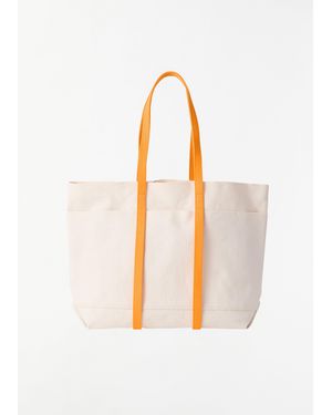 Amiacalva Washed Canvas Two-tone Tote, Medium - White