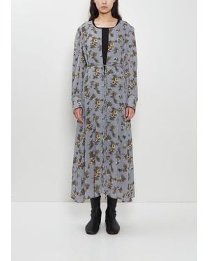 Junya Watanabe Georgette Flower Print Long Sleeve Layered Dress - Gray
