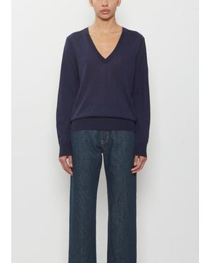 Loulou de Saison Julio Fine Cashmere V-neck Sweater - Blue