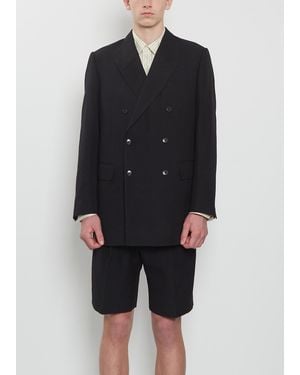 AURALEE Wool Cotton Linen Ox Double-breasted Jacket - Black