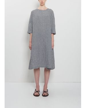 Apuntob Crinkled Linen 3/4 Sleeve Tunic Dress - Grey