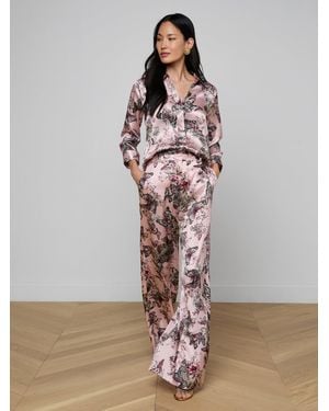 L'Agence Pilar Silk Wide-Leg Pants - Multicolor