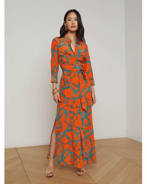 L'Agence Cameron Silk Shirt Dress - Orange