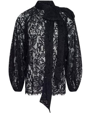 L'Agence Rhett Oversized Lace Blouse Top - Black