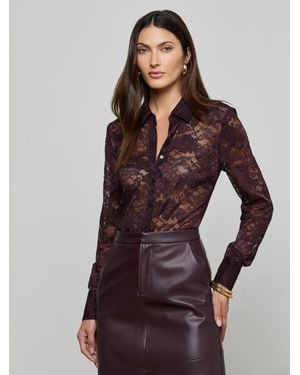 L'Agence Maia Floral Lace Blouse Top - Brown