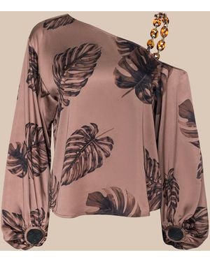 L'Agence Asami Chain One-Shoulder Blouse Top - Pink